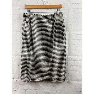 Anna Carole Silk Skirt Womens Size 10 Black Ivory Houndstooth Careerwear